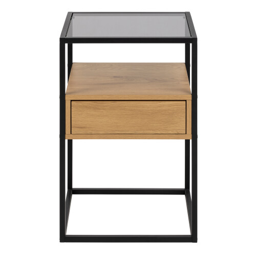 Randolf Square Bedside Table with 1 Drawer in Black and Oak 1
