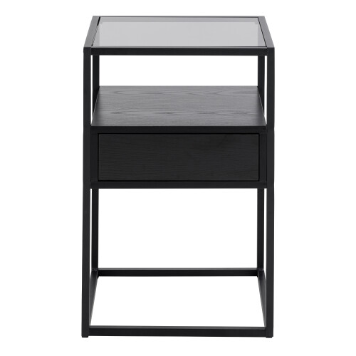 Randolf Bedside Table in Black with Smoked Glass 1