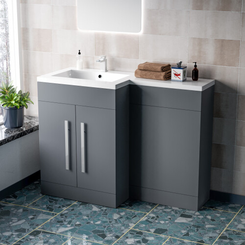 NES Home Nes Home 1100mm Left Hand Matte Grey Bathroom Basin Combination Vanity Unit