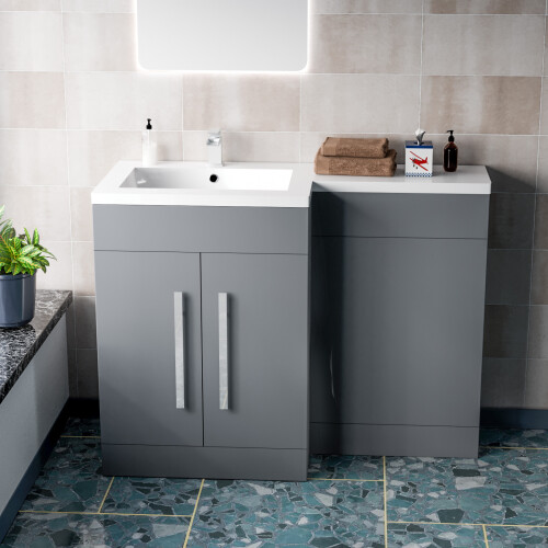 NES Home Nes Home 1100mm Left Hand Matte Grey Bathroom Basin Combination Vanity Unit 1