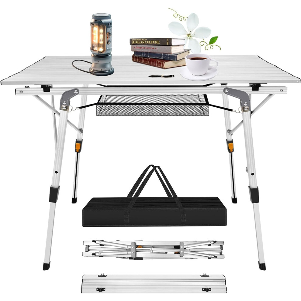 3FT Foldable Camping Picnic Table, Outdoor Garden Balcony Market Kitchen Work Table Travel Camp Table, Roll-Up Aluminium Table