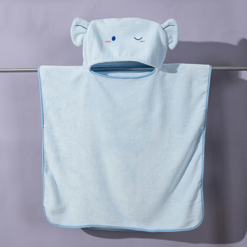 (Blue Elephant (65*65cm)) Cartoon Animal Absorption Coral Velvet Cloak Baby Beach Bath Towel Cute Hooded Children's Bath Towel Warm Cloak