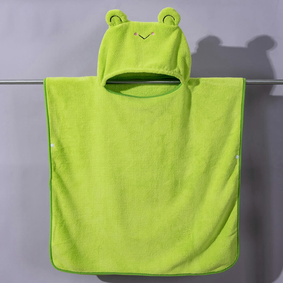 (Green Frog (65*65cm)) Cartoon Animal Absorption Coral Velvet Cloak Baby Beach Bath Towel Cute Hooded Children's Bath Towel Warm Cloak