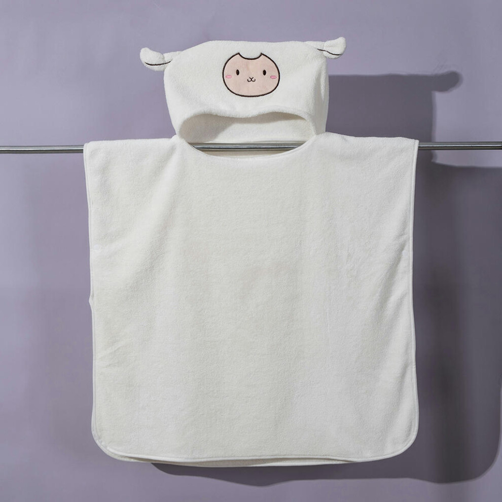 (White lamb (65*65cm)) Cartoon Animal Absorption Coral Velvet Cloak Baby Beach Bath Towel Cute Hooded Children's Bath Towel Warm Cloak