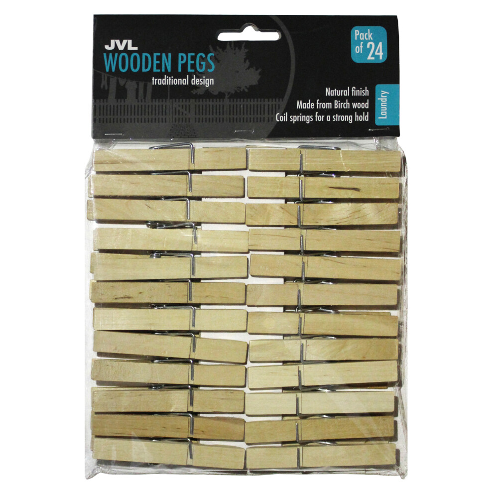 JVL Strong Wooden Retro Vintage Clothes Pegs, 24 Pieces