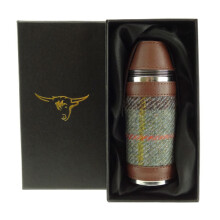Glen Appin Of Scotland MacLeod Green Brown Harris Tweed Stainless Steel 8oz Hunting Flask