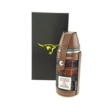 Navy & Orange Tartan Check Harris Tweed Stainless Steel 8oz Hunting Flask