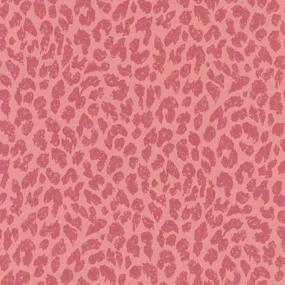 Rasch Pink Leopard Print Wallpaper Textured Metallic Effect Vinyl