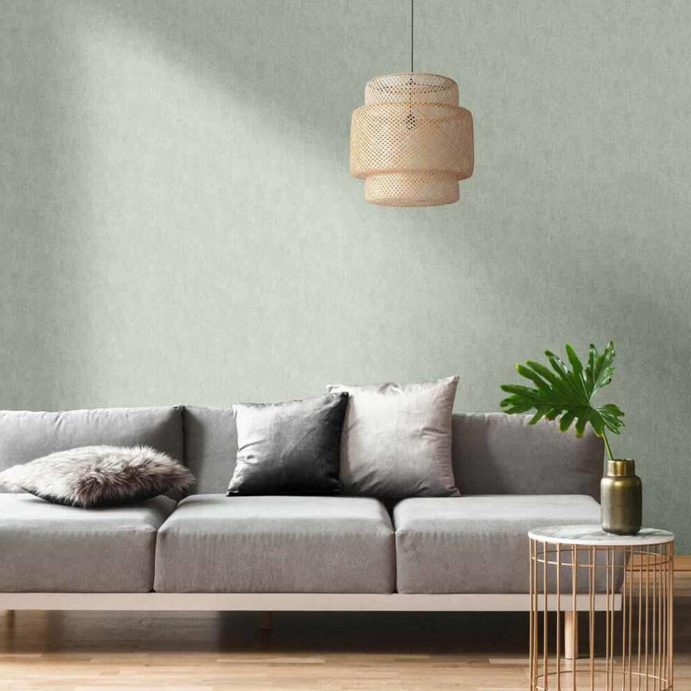 Muriva Linen Texture Green Wallpaper Modern Contemporary