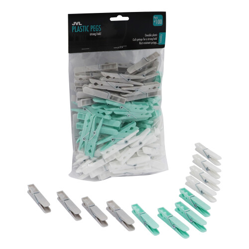 JVL Strong Hold Rust Resistant Plastic Pegs, Pack of 100
