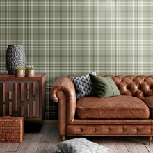 Catherine Lansfield Kelso Check Sage Green Wallpaper Chequered