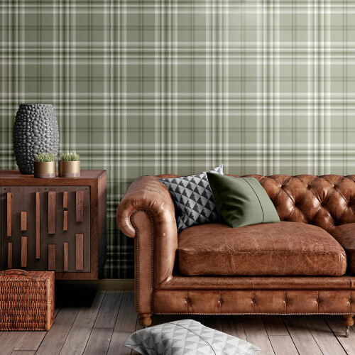 Catherine Lansfield Catherine Lansfield Kelso Check Sage Green Wallpaper Chequered