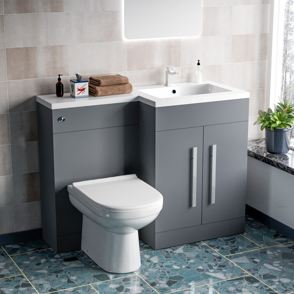 Nes Home 1100mm Right Hand Matte Grey Basin Vanity WC Unit & Back To Wall Toilet