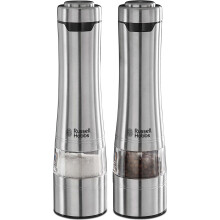 Russell Hobbs electric salt and pepper mills, ceramic grind, adjustable brushed stainless steel, powered by 4pcs AA/grinder not included, 23460-56