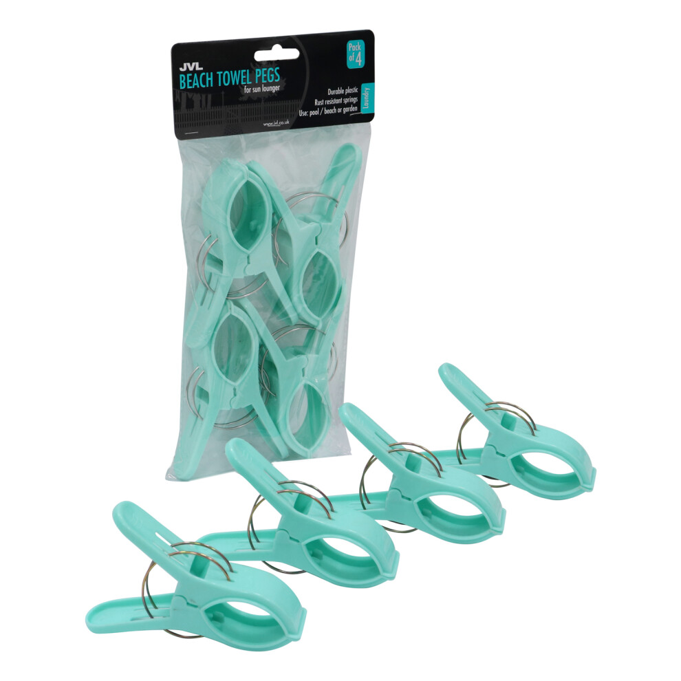 Jvl Large Clamp Clip Beach Towel Pegs, Pack Of 4, Aqua