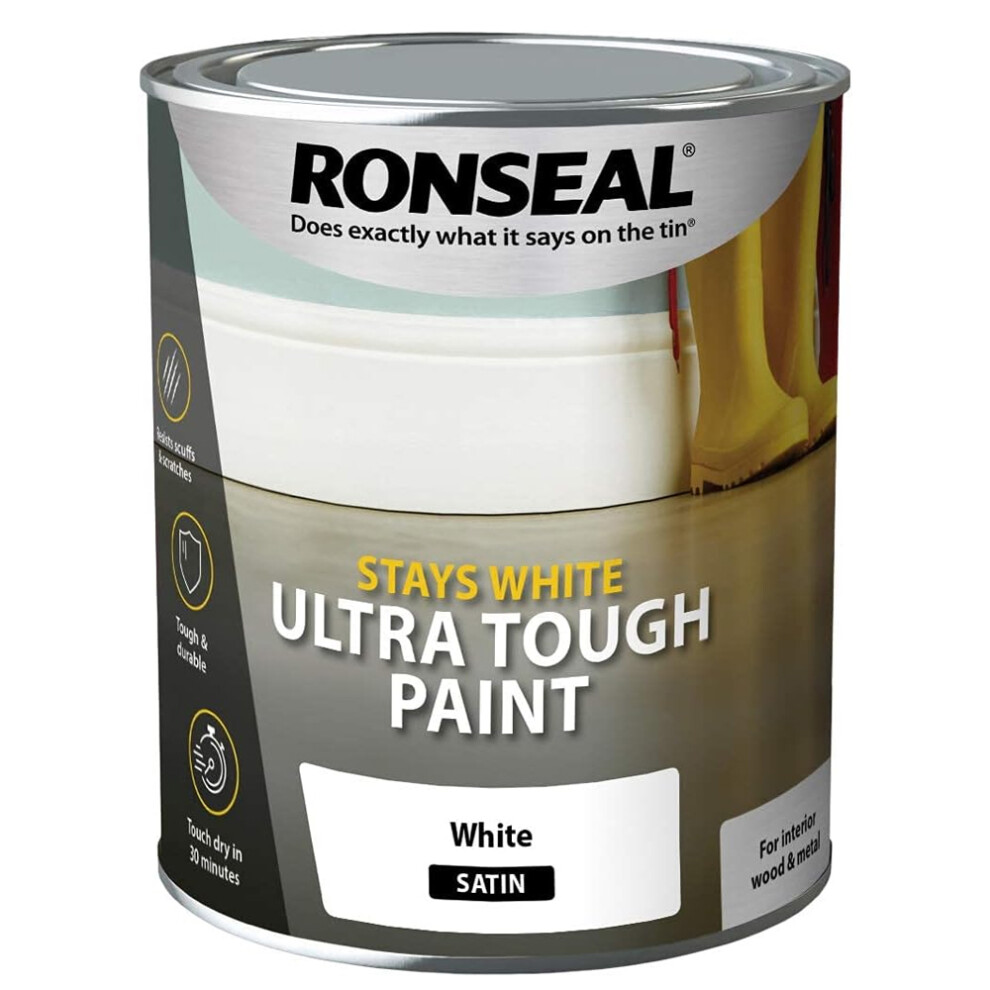 Ronseal Stays White Ultra Tough Paint White Satin 2.5L