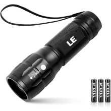 LE LED Torch Battery Powered1000 Super Bright Hand Flashlight Adjustable Water Resistant Lightweight for Power Cut Camping Dog Walking Easy to Use