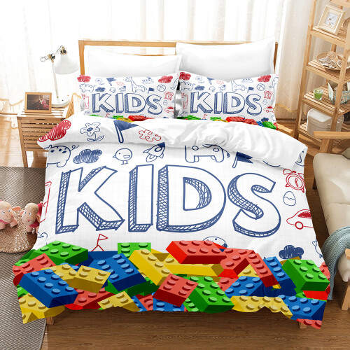 (Style 06, Single(135X200CM/2PCS)) Building block Bedding Single Double Duvet Cover