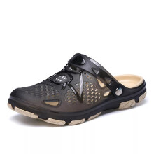 (Black A, UK 7) Mens Hollow Beach Sandals Womens Casual Garden Flat Shoes Slip On Slippers Clogs