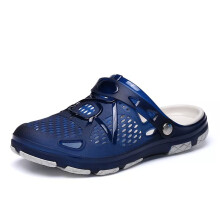 (Dark Blue A, UK 9) Mens Hollow Beach Sandals Womens Casual Garden Flat Shoes Slip On Slippers Clogs