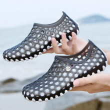 (Black & White, UK9 = EU43) Mens Women Beach Slip on Flat Barefoot Water Shoes Clogs Garden Swim Sandals