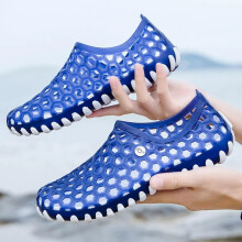 (Blue & White, UK7 = EU41) Mens Women Beach Slip on Flat Barefoot Water Shoes Clogs Garden Swim Sandals