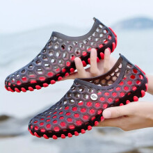 (Black & Red, UK9 = EU43) Mens Women Beach Slip on Flat Barefoot Water Shoes Clogs Garden Swim Sandals