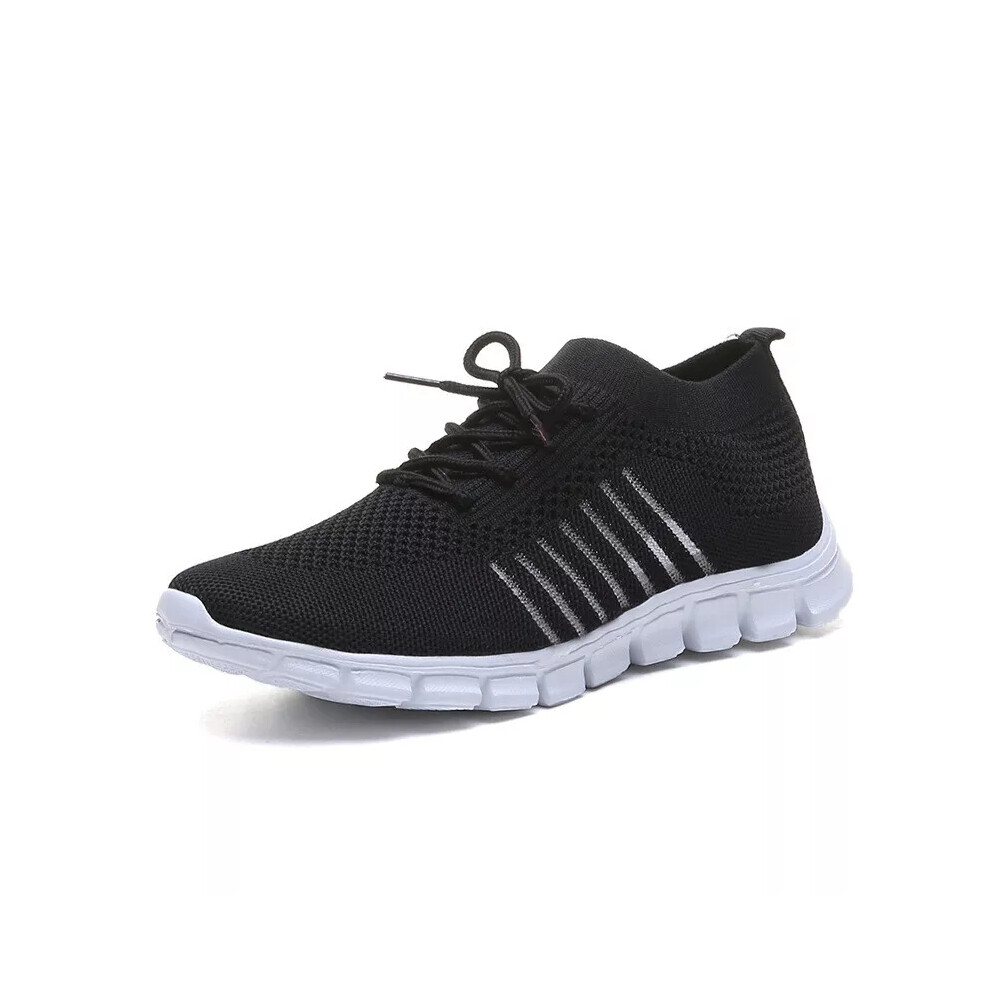(Black, 41) Ladies Knit Running Trainers Womens Sports Sneakers Lace Up Comfy Gym Shoes Size