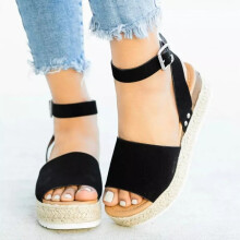 (Black, 43 ?UK 8.5?) Summer Women's Flatform Sandals Ankle Strap Platform Espadrilles Wedges Shoes