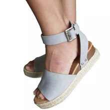 (Gray, 35 ?UK 2?) Summer Women's Flatform Sandals Ankle Strap Platform Espadrilles Wedges Shoes