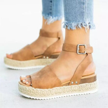 (Brown, 40?UK 6.5?) Summer Women's Flatform Sandals Ankle Strap Platform Espadrilles Wedges Shoes