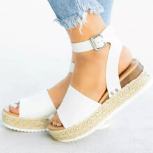 (White, 42 ?UK 8?) Summer Women's Flatform Sandals Ankle Strap Platform Espadrilles Wedges Shoes