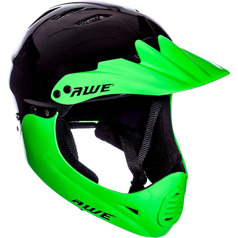 AWE AWEBlaze Junior 16+ /Adult BMX/Bike Full Face Helmet Black/Green Medium 56-58cm CE EN1078 Approved