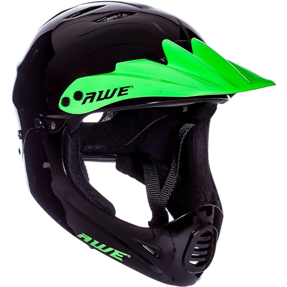 AWE AWEBlaze Junior 16+ /Adult BMX/Bike Full Face Helmet Black/Green Visor Medium 56-58cm CE EN1078 Approved