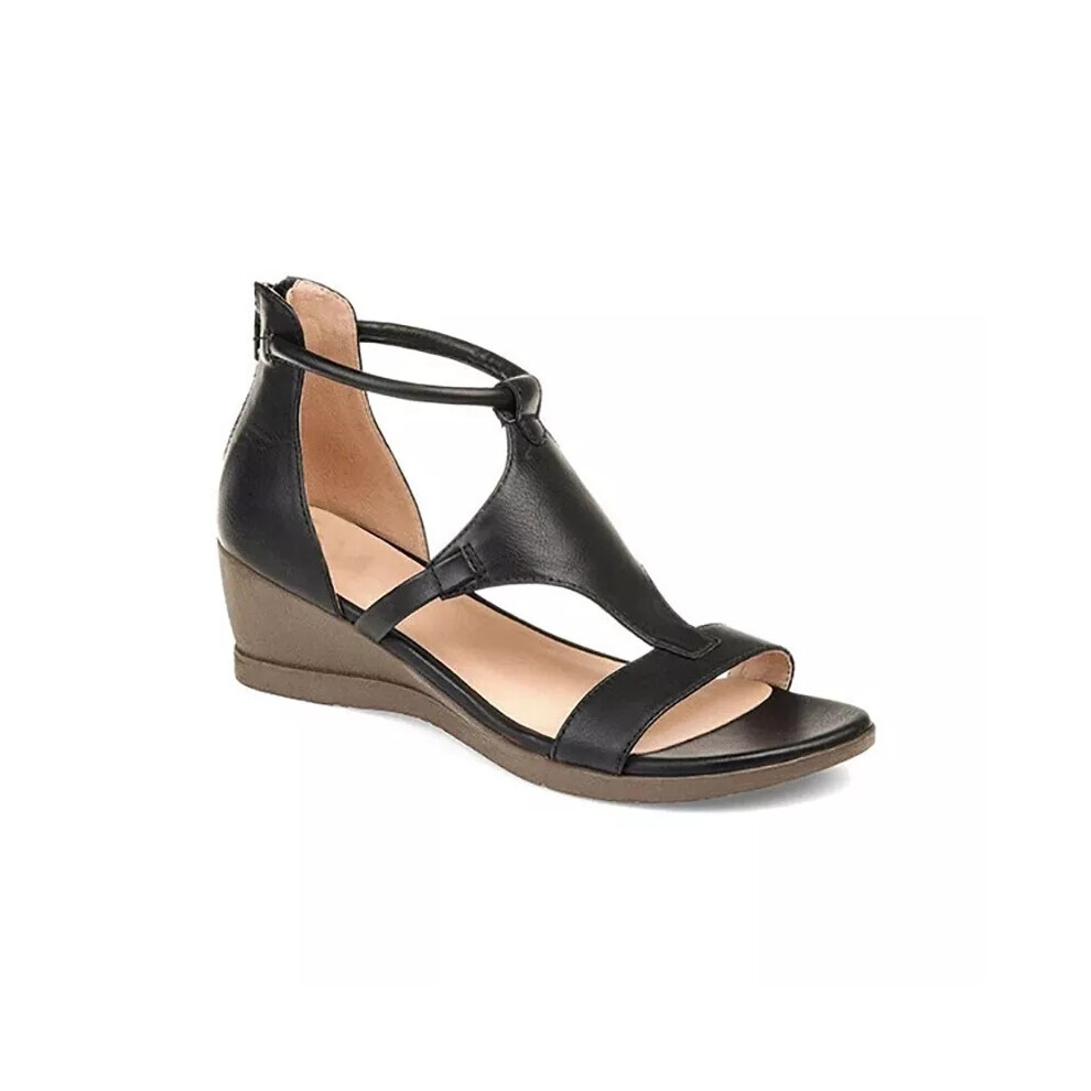 (Black, UK4=EU37) UK Women Strap Beach Shoes Ladies Comfort Gladiator Summer Low Wedge Sandals
