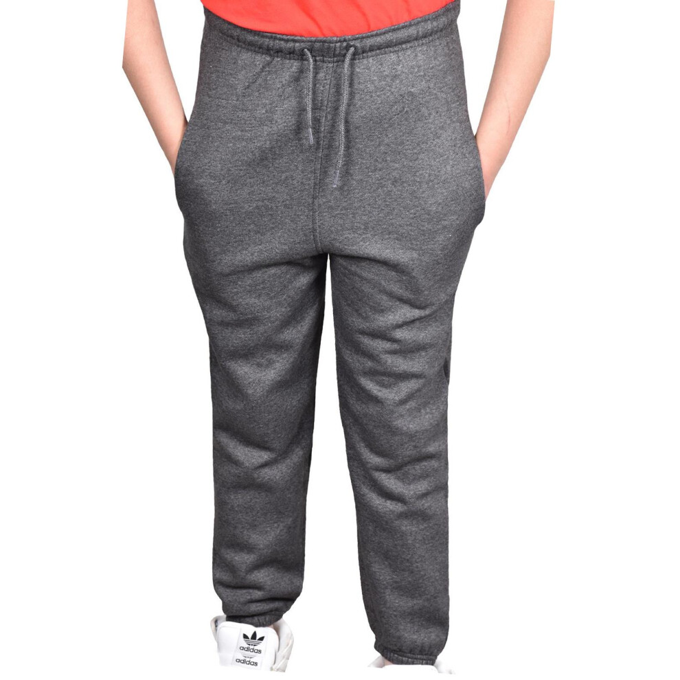 (Charcoal, UK 7 - 8 Years) Kids Girls Boys Fleece Comfy Plain Jogging Bottoms