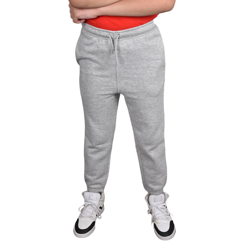 (Grey, UK 7 - 8 Years) Kids Girls Boys Fleece Comfy Plain Jogging Bottoms