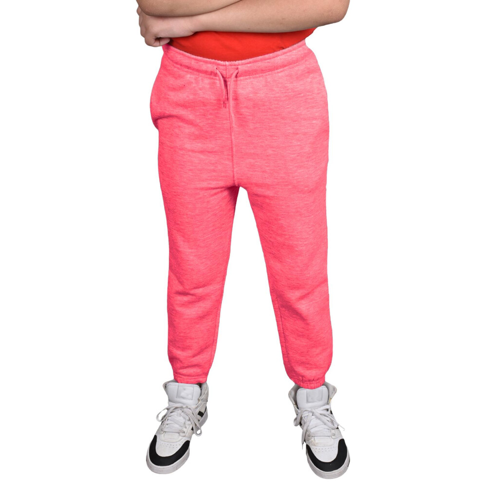 (Hot Pink, UK 7 - 8 Years) Kids Girls Boys Fleece Comfy Plain Jogging Bottoms