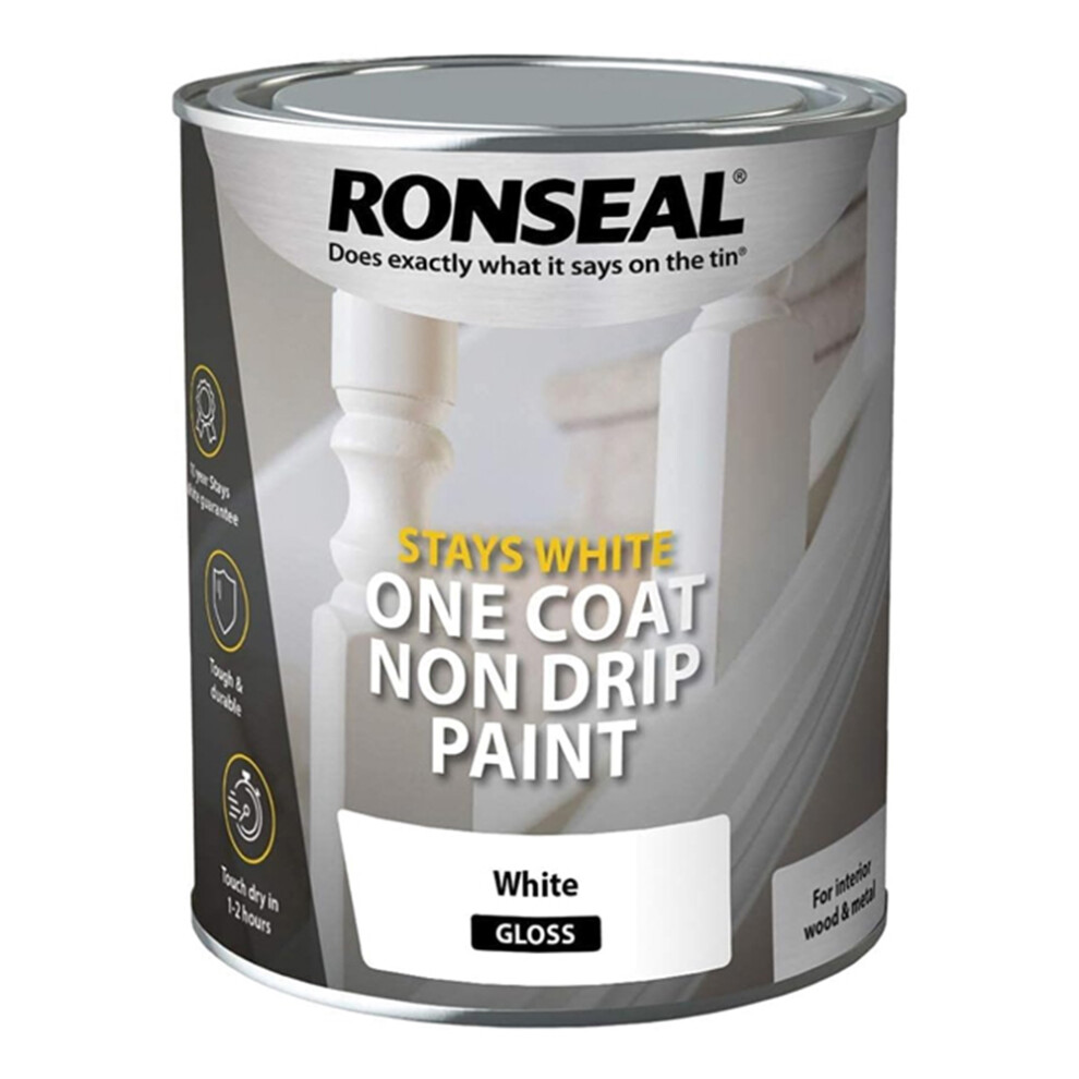 Ronseal Stays White One Coat Non-Drip Paint Gloss 750ml