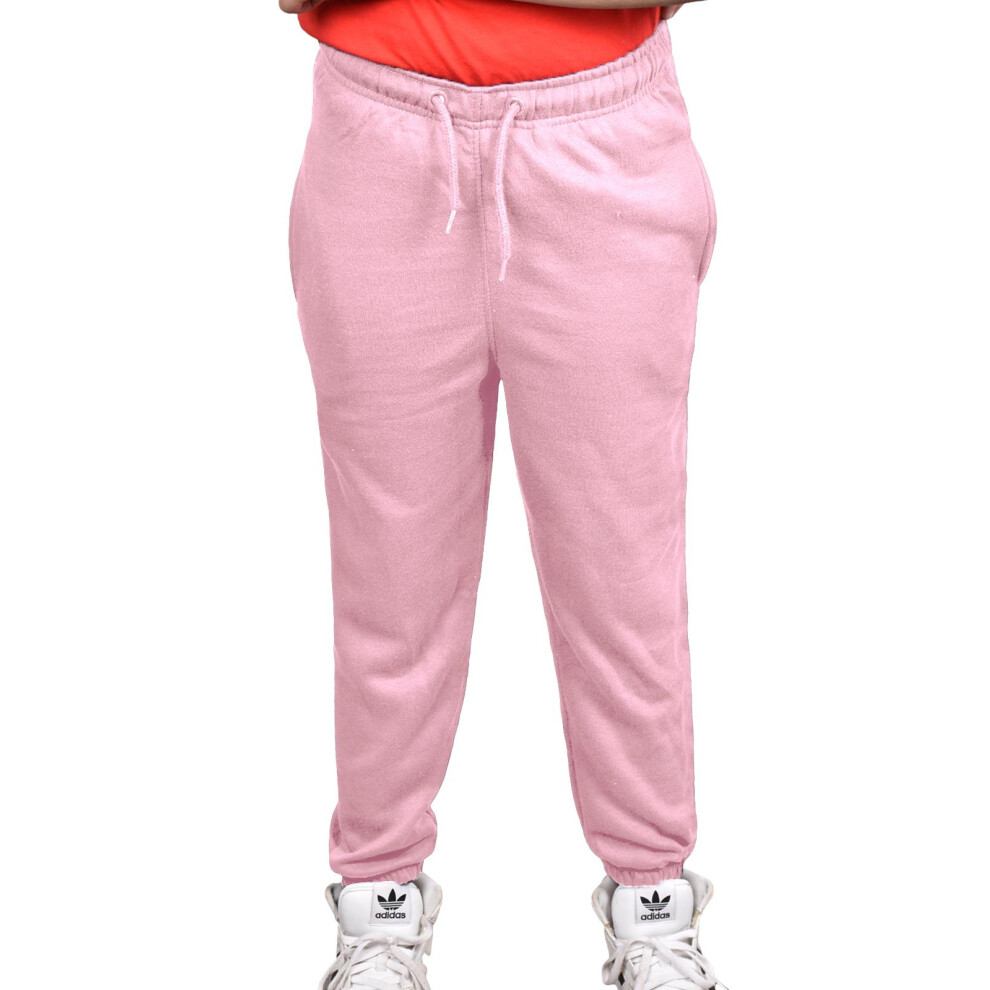 (Light Pink, UK 7 - 8 Years) Kids Girls Boys Fleece Comfy Plain Jogging Bottoms