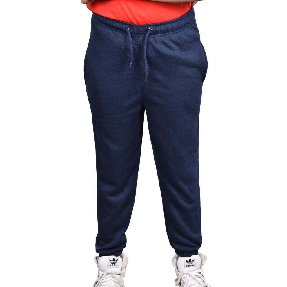 (Navy, UK 7 - 8 Years) Kids Girls Boys Fleece Comfy Plain Jogging Bottoms