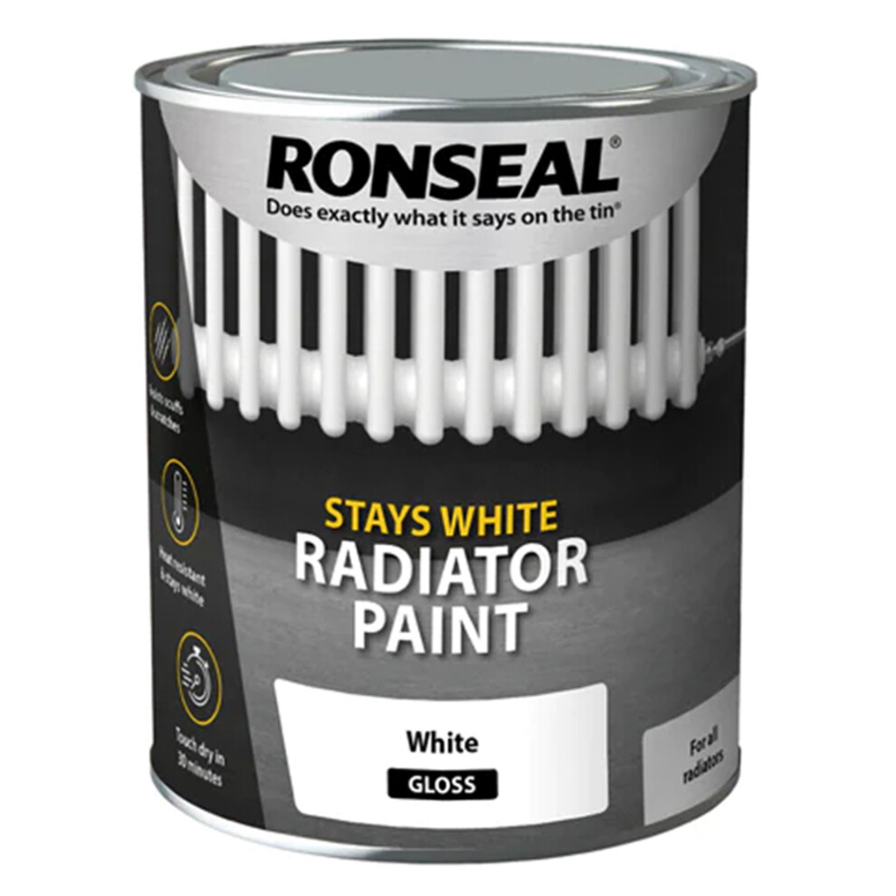 Ronseal One Coat Stays White Radiator Paint Gloss 750ml