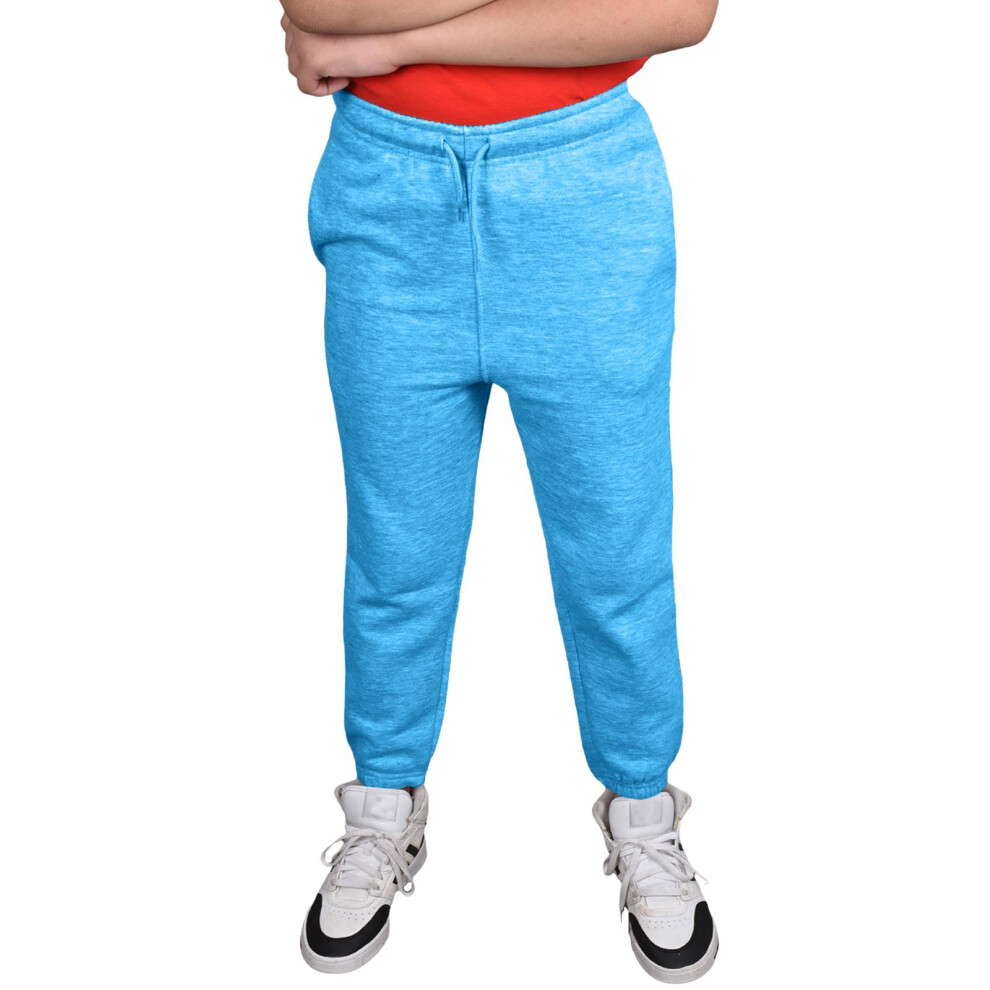 (Turquoise, UK 7 - 8 Years) Kids Girls Boys Fleece Comfy Plain Jogging Bottoms