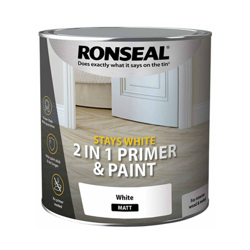 Ronseal Stays White 2in1 Paint & Primer Matt 750ml