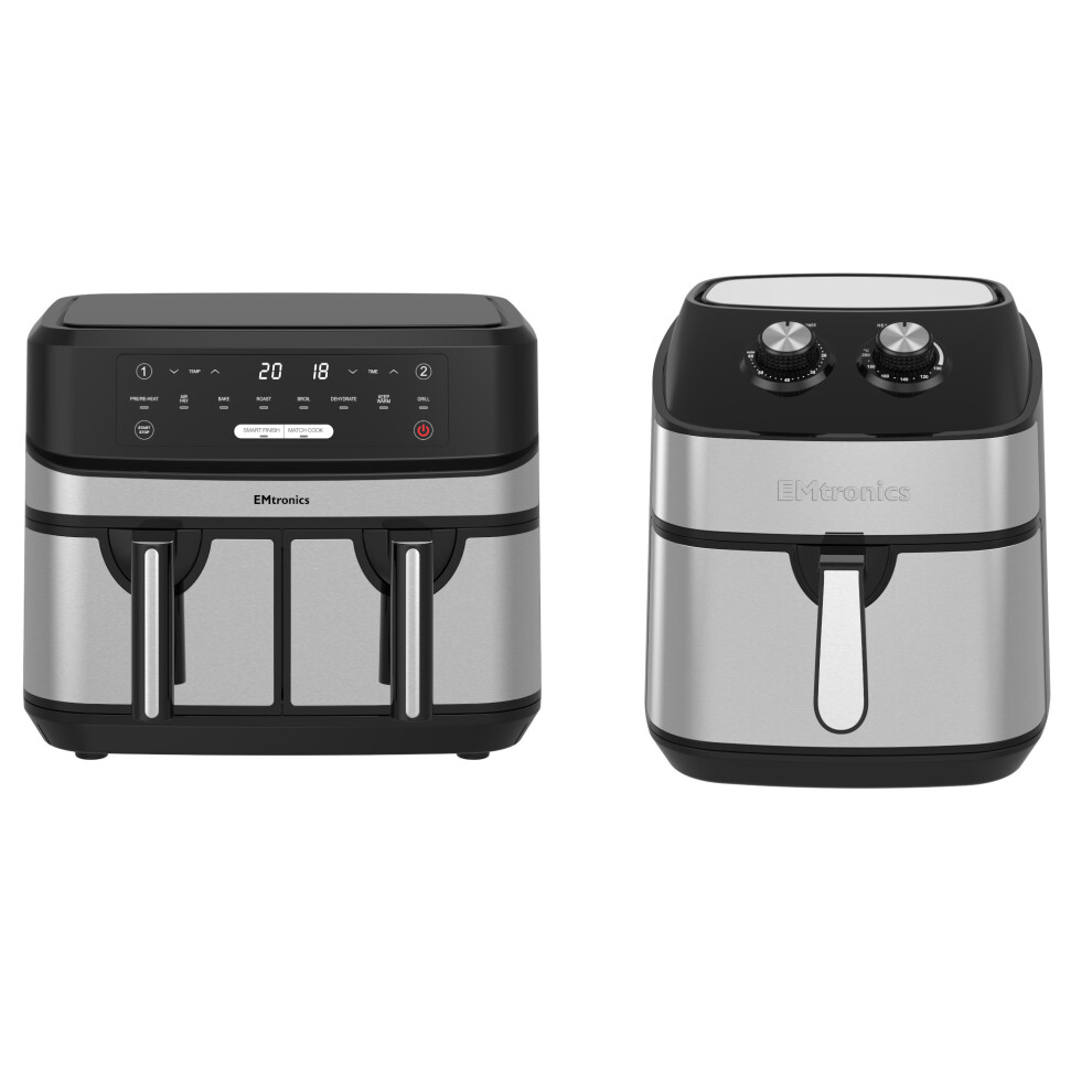 Emtronics 9L Air Fryer Set in Silver - Single Analogue & Digital Double Drawer