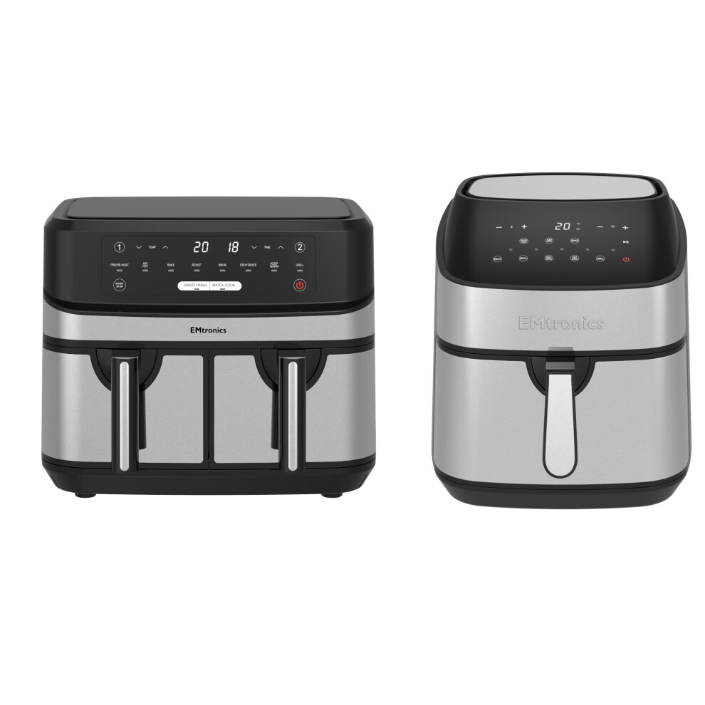 Emtronics 9L Air Fryer Set in Silver - Single Analogue & Digital Double Drawer