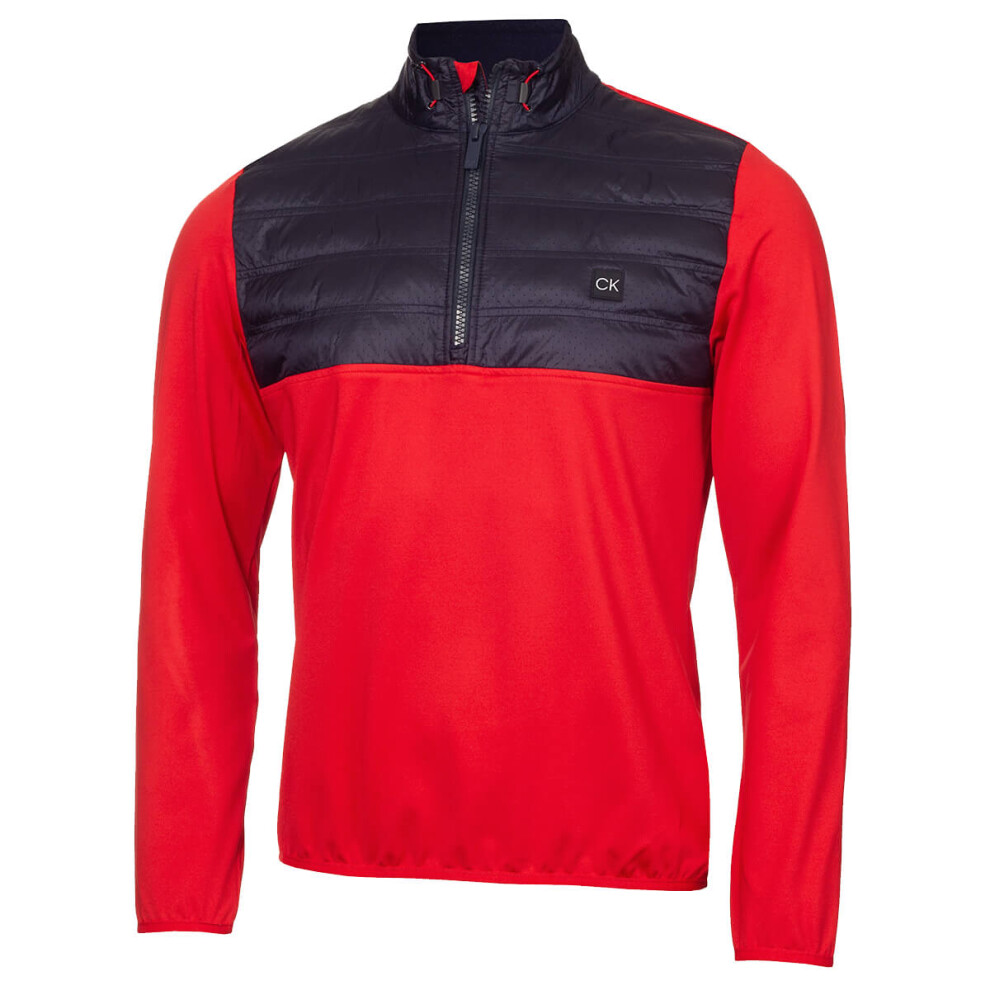 (L, Red) Calvin Klein Mens 2024 Rangewood Half Zip Hybrid Insulated Golf Sweater