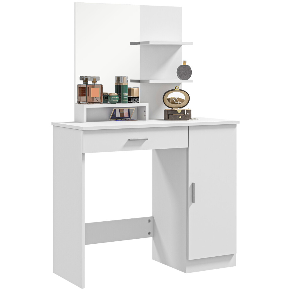 HOMCOM Vanity Table, Makeup Table with Mirror and Storage, White