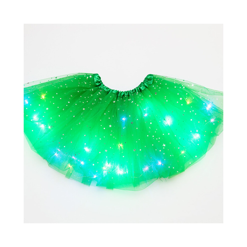 (Green) Girls Light up Skirts LED Tutu Tulle Skirt