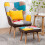 Living And Home Upholstered Armchair with Footstool and Cushion 1